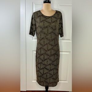 LuLaRoe Black and metallic gold Triangle Midi Dress